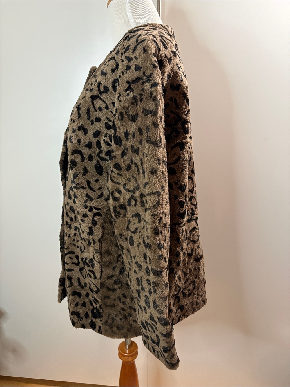 Rebecca Minkoff Brown & Black Leopard Teddy Jacket Leather Trim Snap Closure M/L - Picture 6 of 10